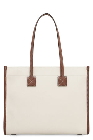 BURBERRY Canvas Tote Handbag with Leather Details and Front Flap Pocket