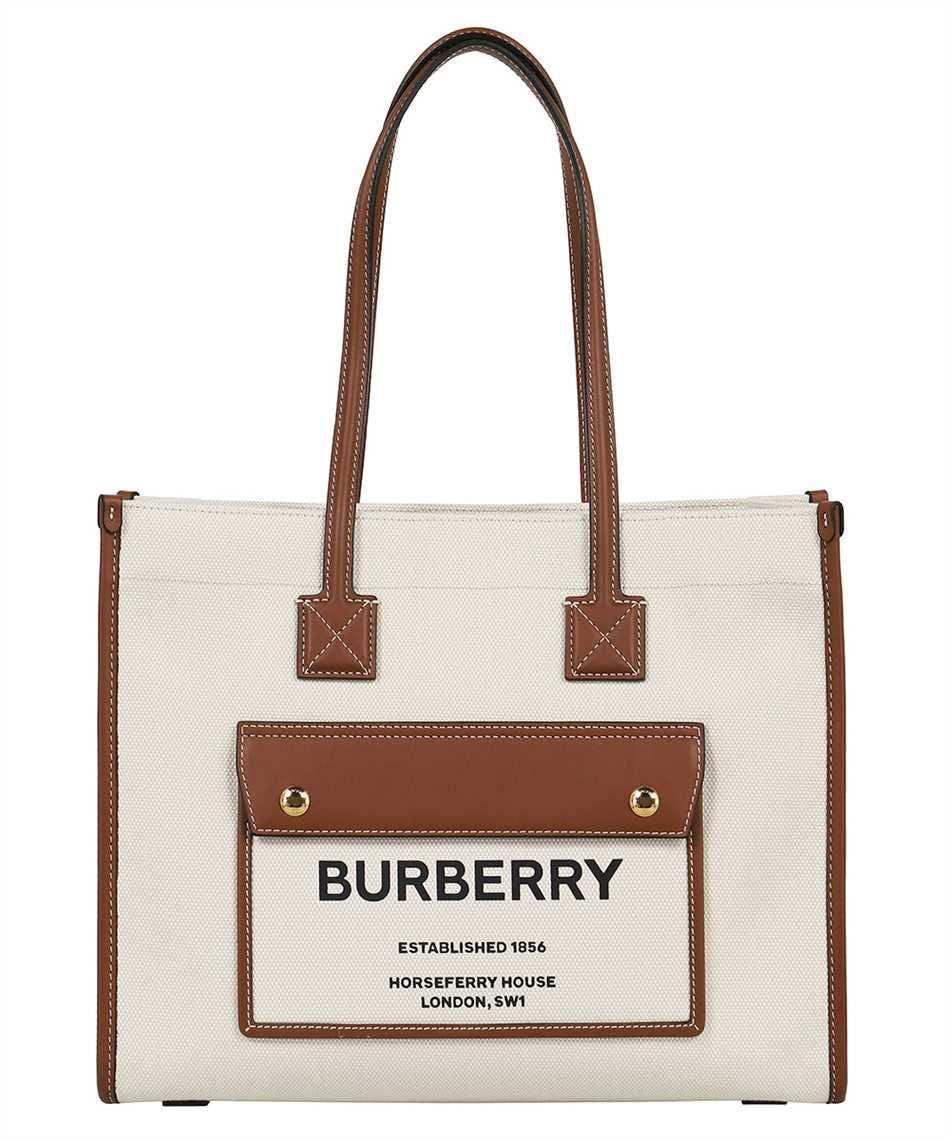 BURBERRY Cream/Beige Leather and Linen Blend Small Tote Handbag for Women