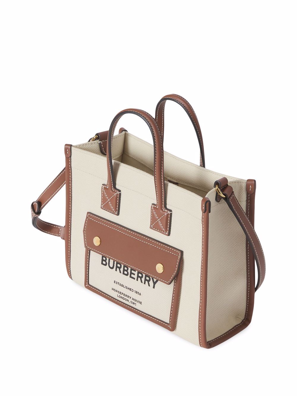 BURBERRY Mini Freya Tote Bag with Horseferry Print and Leather Accents