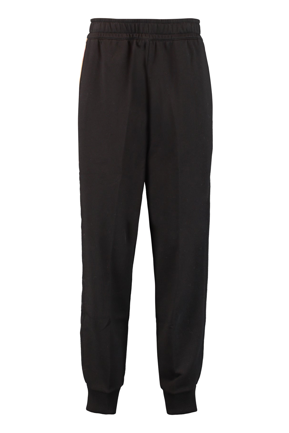 BURBERRY Black Stretch Cotton Track Pants with Contrasting Side Stripes for Women