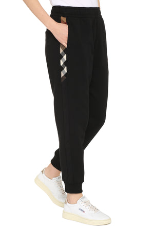 BURBERRY Black Stretch Cotton Track Pants with Contrasting Side Stripes for Women