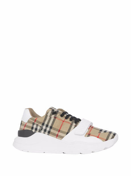 BURBERRY Organic Cotton Beige and White Check Pattern Low-Top Sneaker for Men