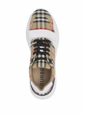 BURBERRY Organic Cotton Beige and White Check Pattern Low-Top Sneaker for Men