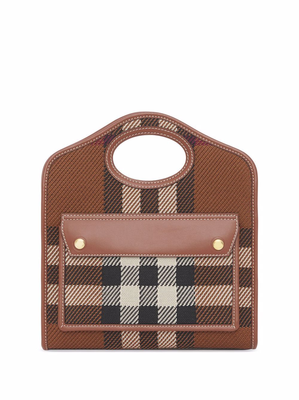 BURBERRY Mini Check Pattern Leather Tote with Detachable Strap, Brown, 27x24x7cm