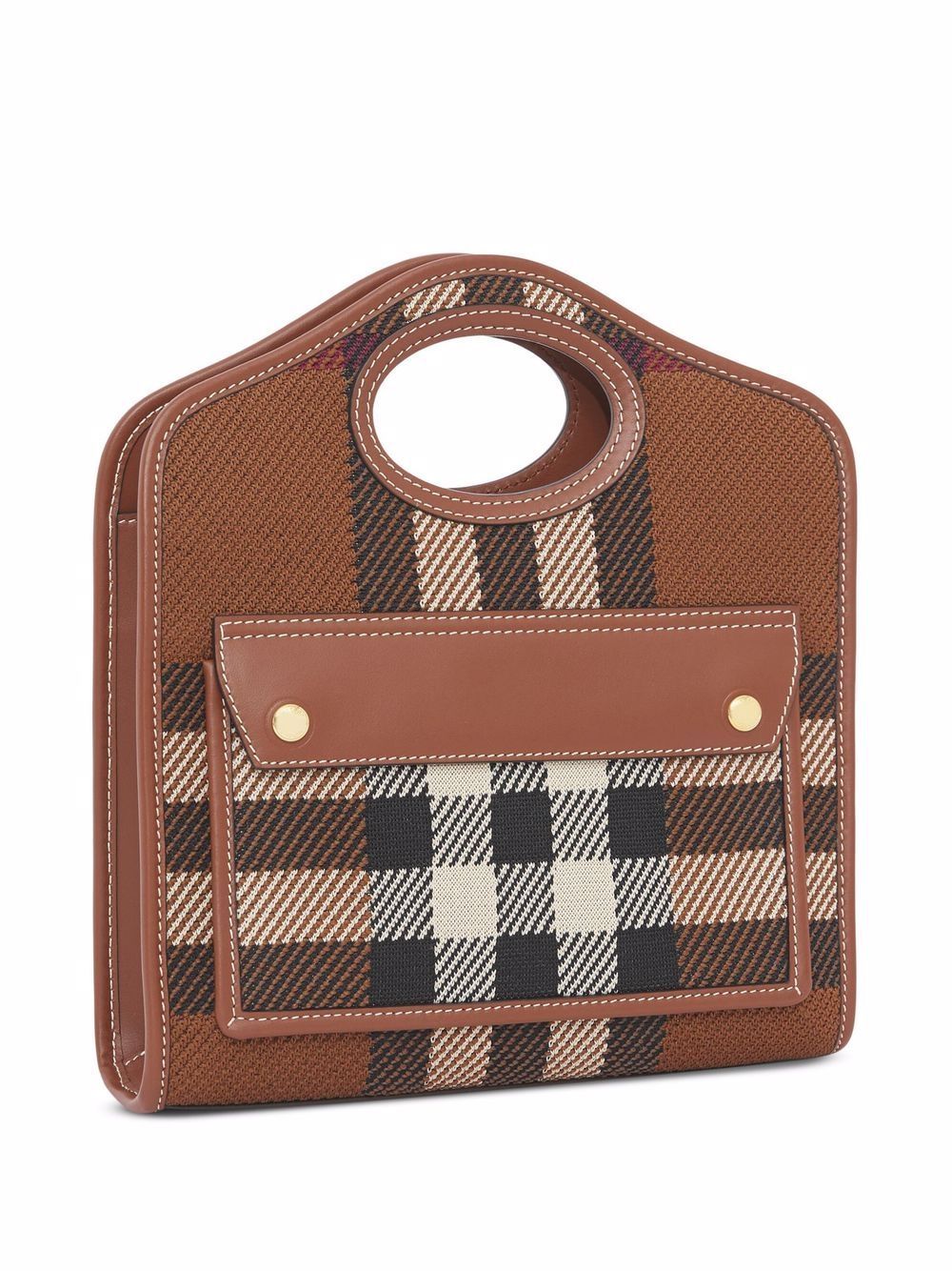 BURBERRY Mini Check Pattern Leather Tote with Detachable Strap, Brown, 27x24x7cm