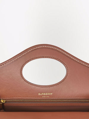 BURBERRY Mini Check Pattern Leather Tote with Detachable Strap, Brown, 27x24x7cm