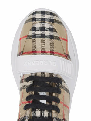 BURBERRY Beige Cotton and Leather Women's Sneakers