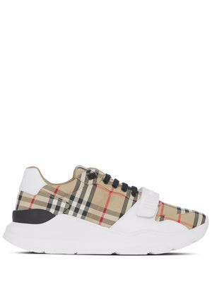 BURBERRY Beige Cotton and Leather Women's Sneakers