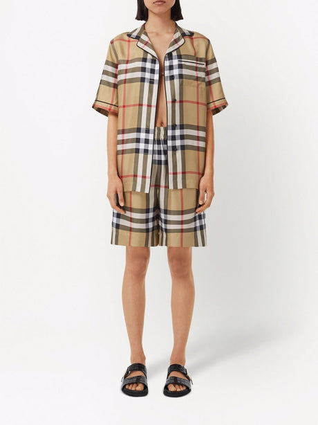 BURBERRY Women's Tan Checkered Silk Shorts for SS24