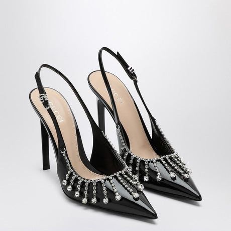 GUCCI Elegant Patent Leather Pump with Crystal Chain