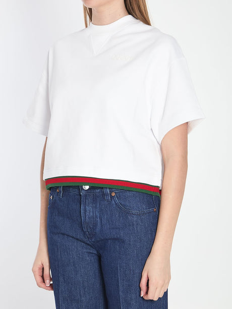 GUCCI Cropped Crewneck T-Shirt with Web Detailing - Mini Size