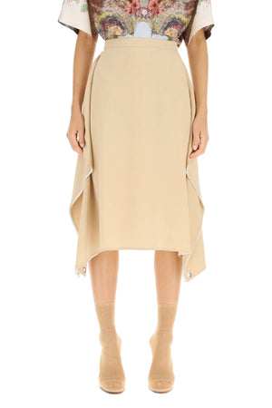 Double Pure Silk Midi Skirt with Contrast Interior and Draped Panels for Women