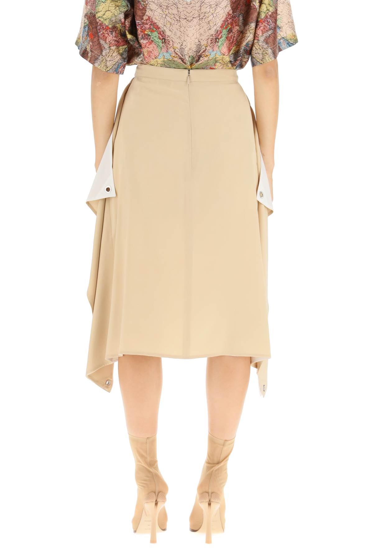 BURBERRY Double Pure Silk Midi Skirt with Contrast Interior and Draped Panels for Women