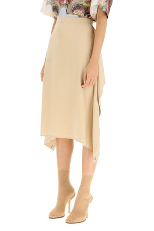 Double Pure Silk Midi Skirt with Contrast Interior and Draped Panels for Women