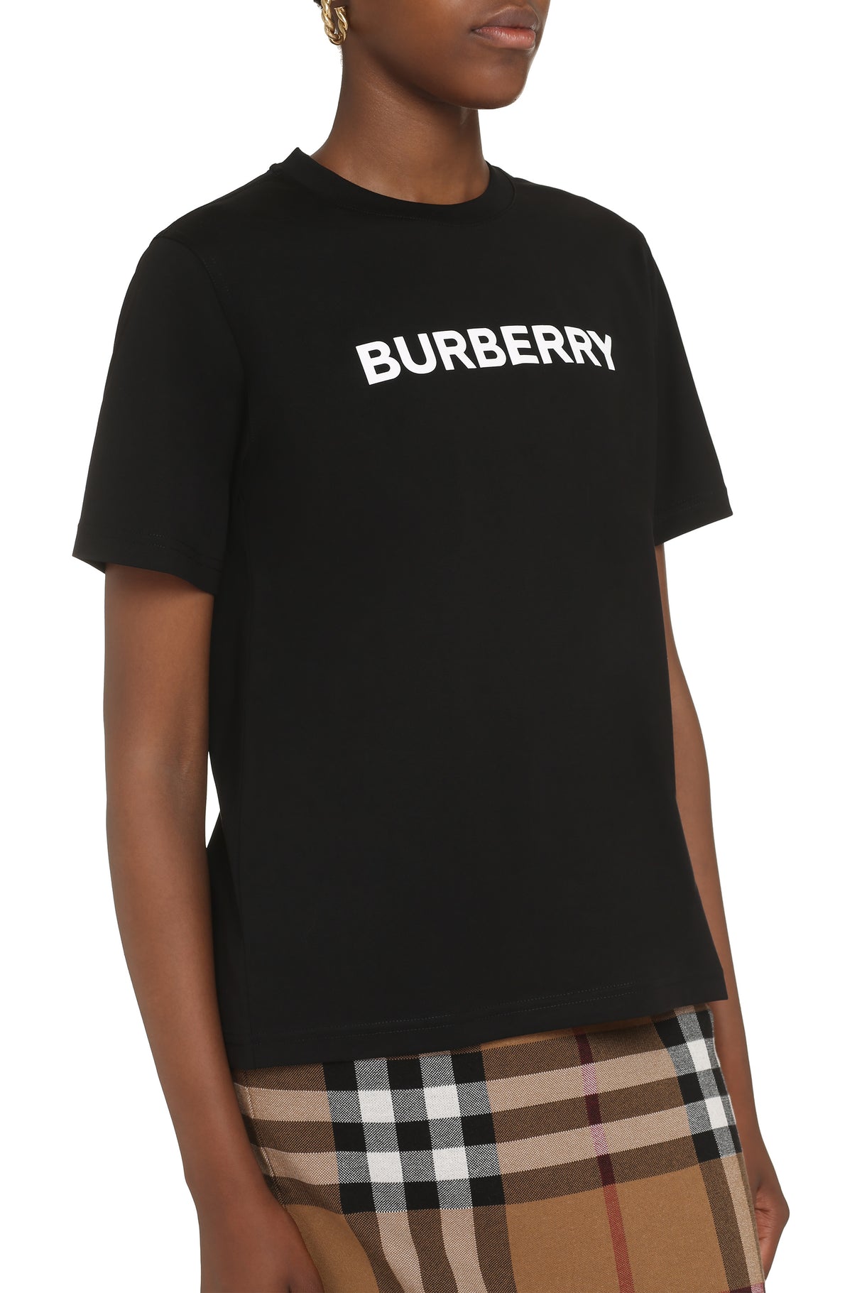 BURBERRY Black Ribbed Cotton T-Shirt for Women - Seasonal Must-Have for 2024