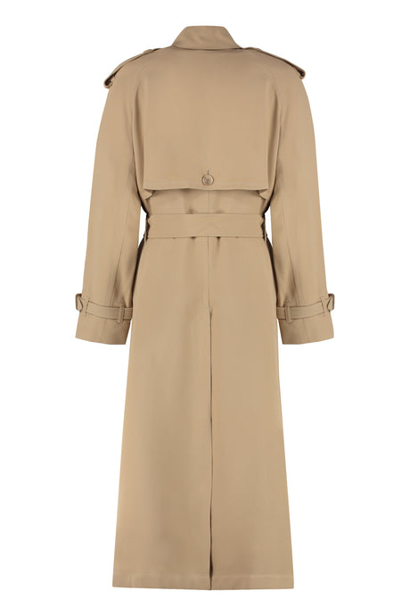 BURBERRY Classic Tan Long Trench Coat with Leather Accents