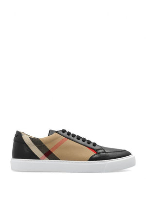 BURBERRY Checkered Leather Sneakers in Archive Beige and Jet Black