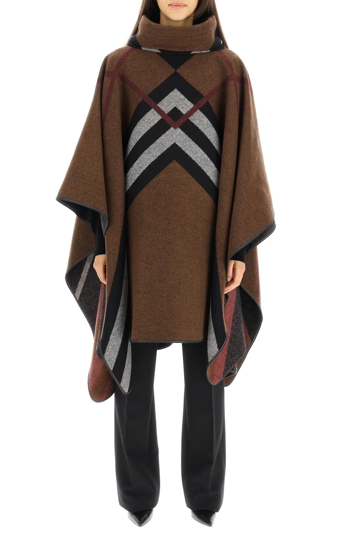 BURBERRY Brown Check Chevron Poncho for Women