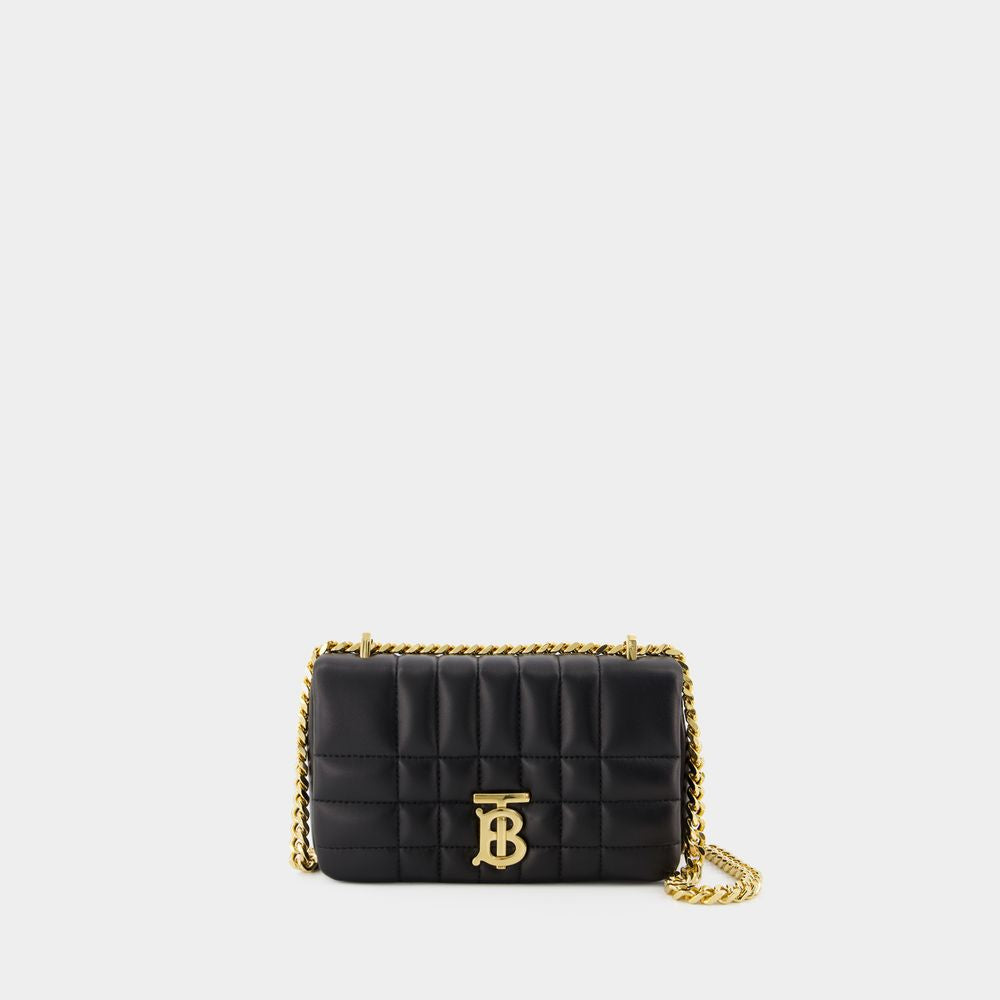 BURBERRY Mini Lola Quilted Leather Shoulder Bag with Chain Strap and TB Monogram - Black