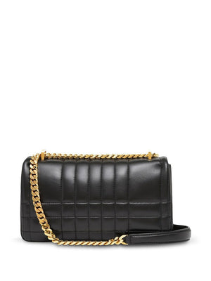 BURBERRY Mini Lola Quilted Lambskin Shoulder Bag with Gold-Tone TB Monogram - 13x23x7cm - Black