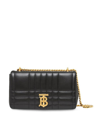 BURBERRY Mini Lola Quilted Lambskin Shoulder Bag with Gold-Tone TB Monogram - 13x23x7cm - Black