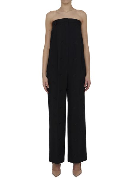 BURBERRY Strapless Wool Jumpsuit with Embroidered Equestrian Pattern