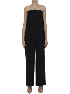 Tailored Wool Strapless Jumpsuit with Embroidered Equestrian Pattern