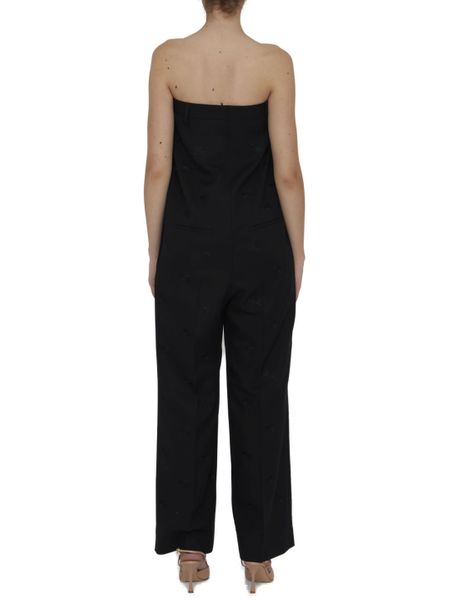 Tailored Wool Strapless Jumpsuit with Embroidered Equestrian Pattern