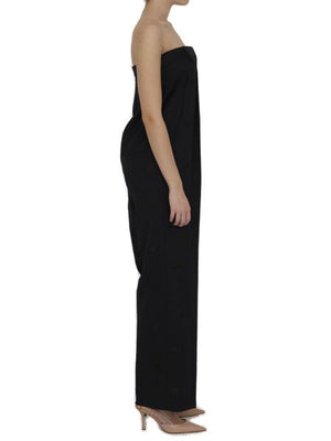 Tailored Wool Strapless Jumpsuit with Embroidered Equestrian Pattern