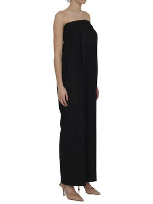 Tailored Wool Strapless Jumpsuit with Embroidered Equestrian Pattern