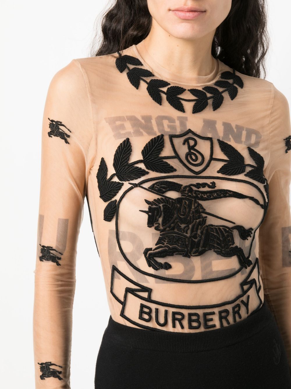 BURBERRY Printed Stretch Tulle Bodysuit for Women