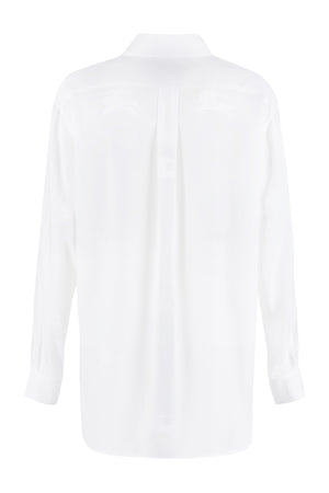 Elegant White Silk Shirt for Women with Nacre Buttons and Rounded Hem