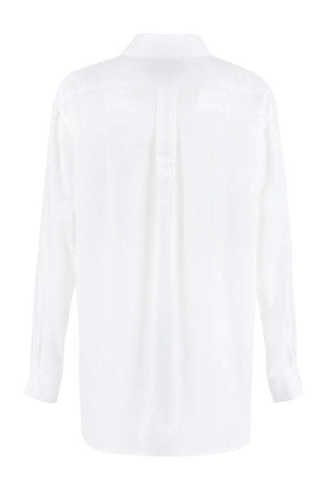 Elegant White Silk Shirt for Women with Nacre Buttons and Rounded Hem