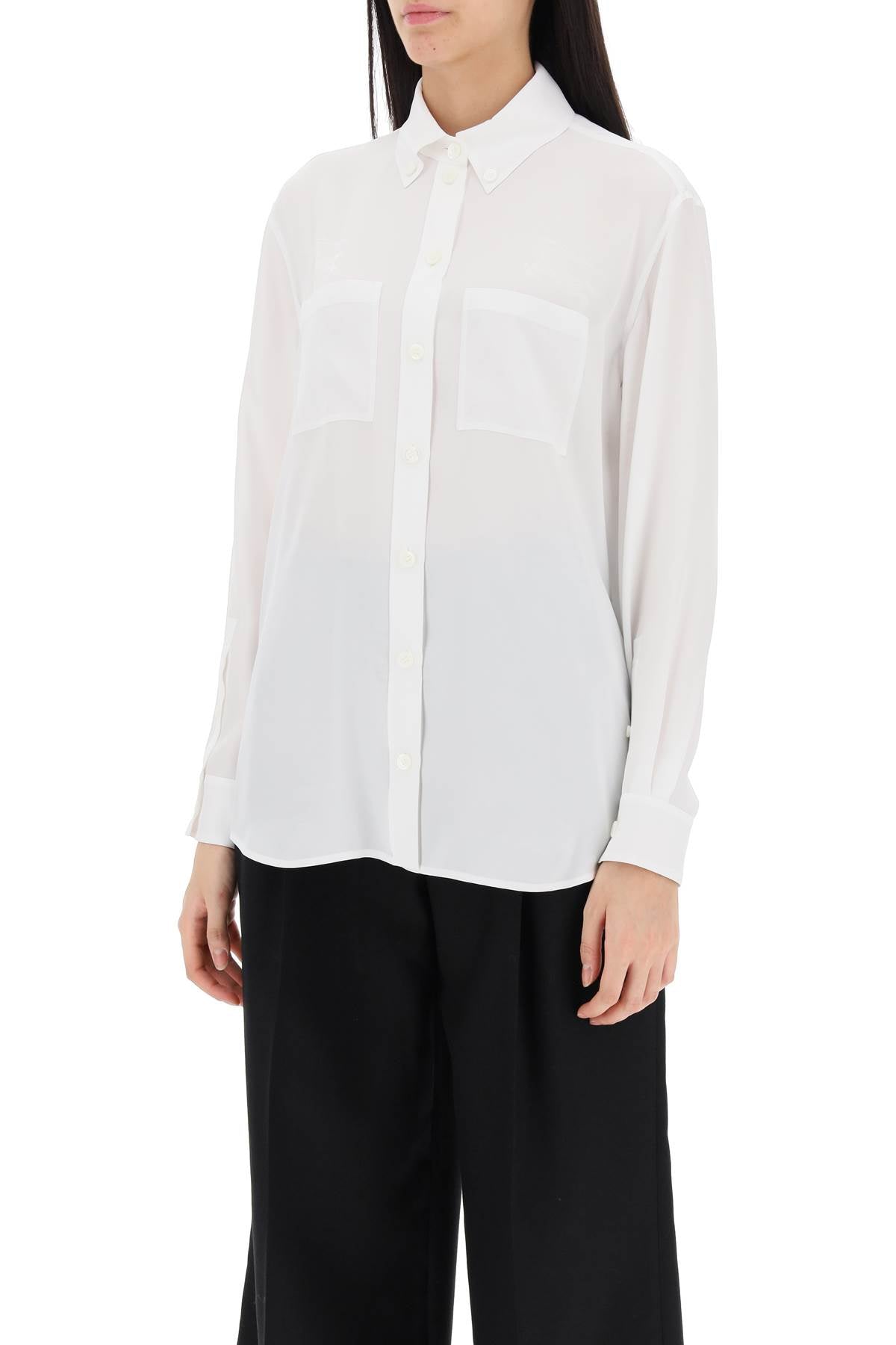 BURBERRY Fluid Silk Twill Shirt with Tonal Jacquard EKD Pattern for Women