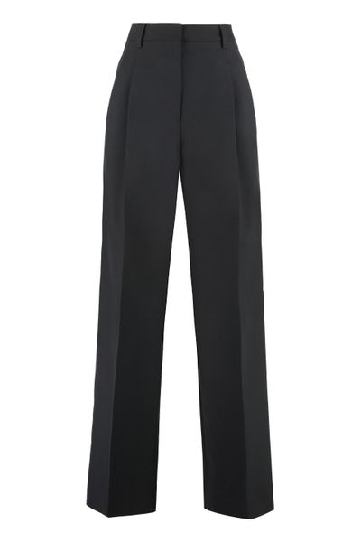 Pleated Wide-Leg Wool Trousers in Black - مجموعة الربيع/الصيف 2024