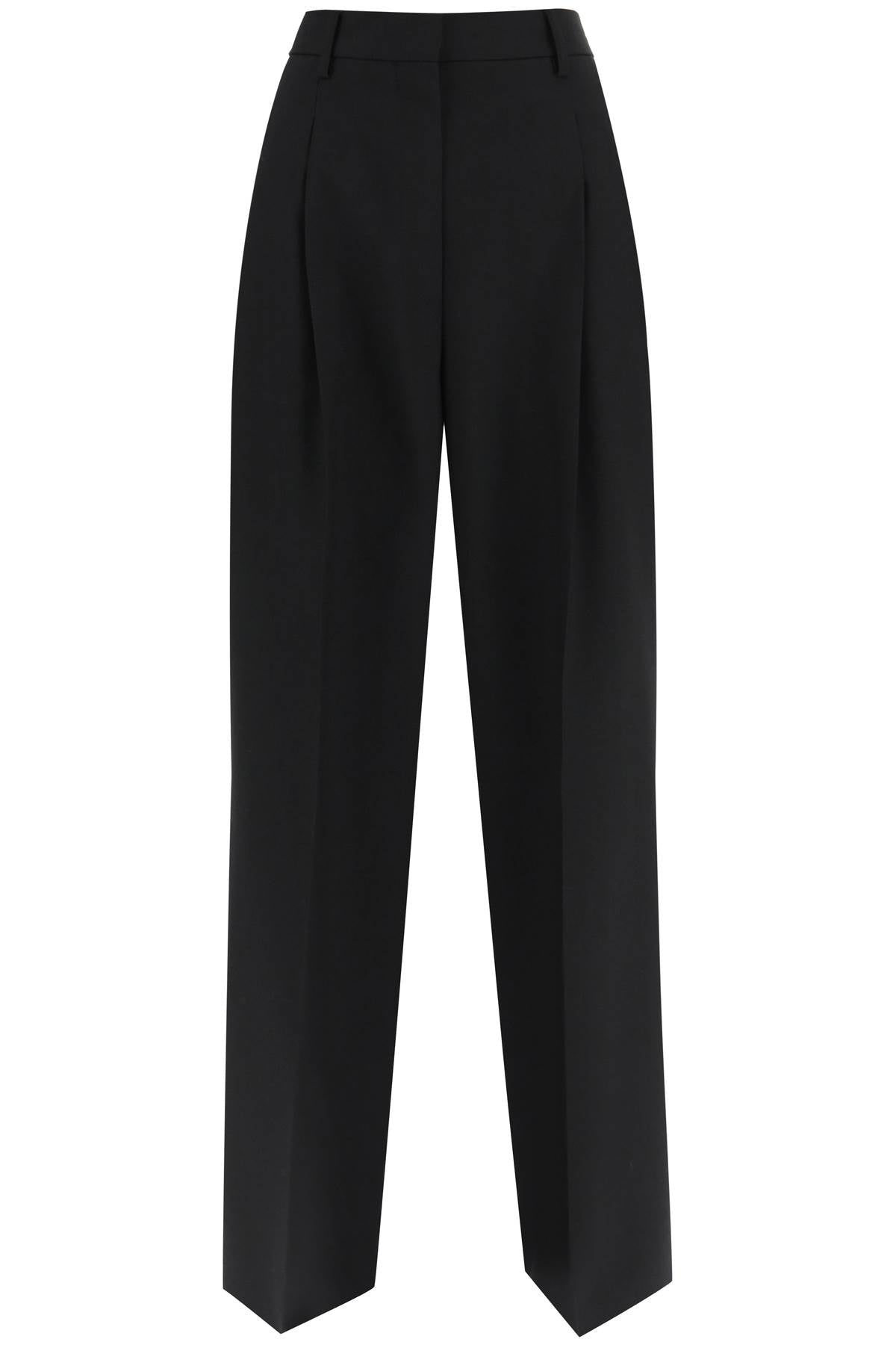 Pleated Wide-Leg Wool Trousers in Black - مجموعة الربيع/الصيف 2024