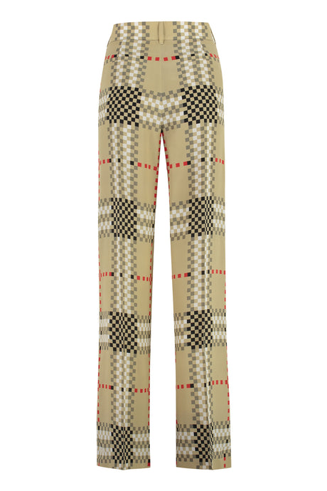 BURBERRY High-Waist Creased Pleated Trousers in Beige with Tartan Pixelato Motif for Women