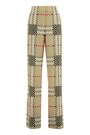 BURBERRY High-Waist Creased Pleated Trousers in Beige with Tartan Pixelato Motif for Women