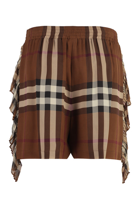 Checkered Ruffled Silk Shorts - Brown
