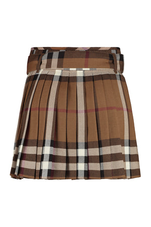 A-line Check Pleated Skirt - Brown