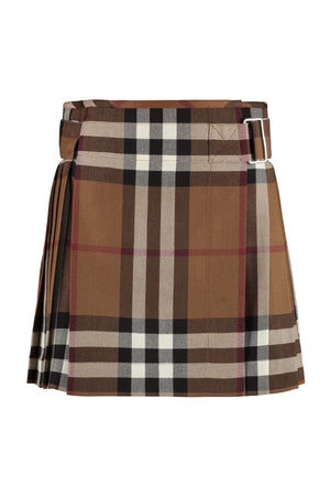 A-line Check Pleated Skirt - Brown