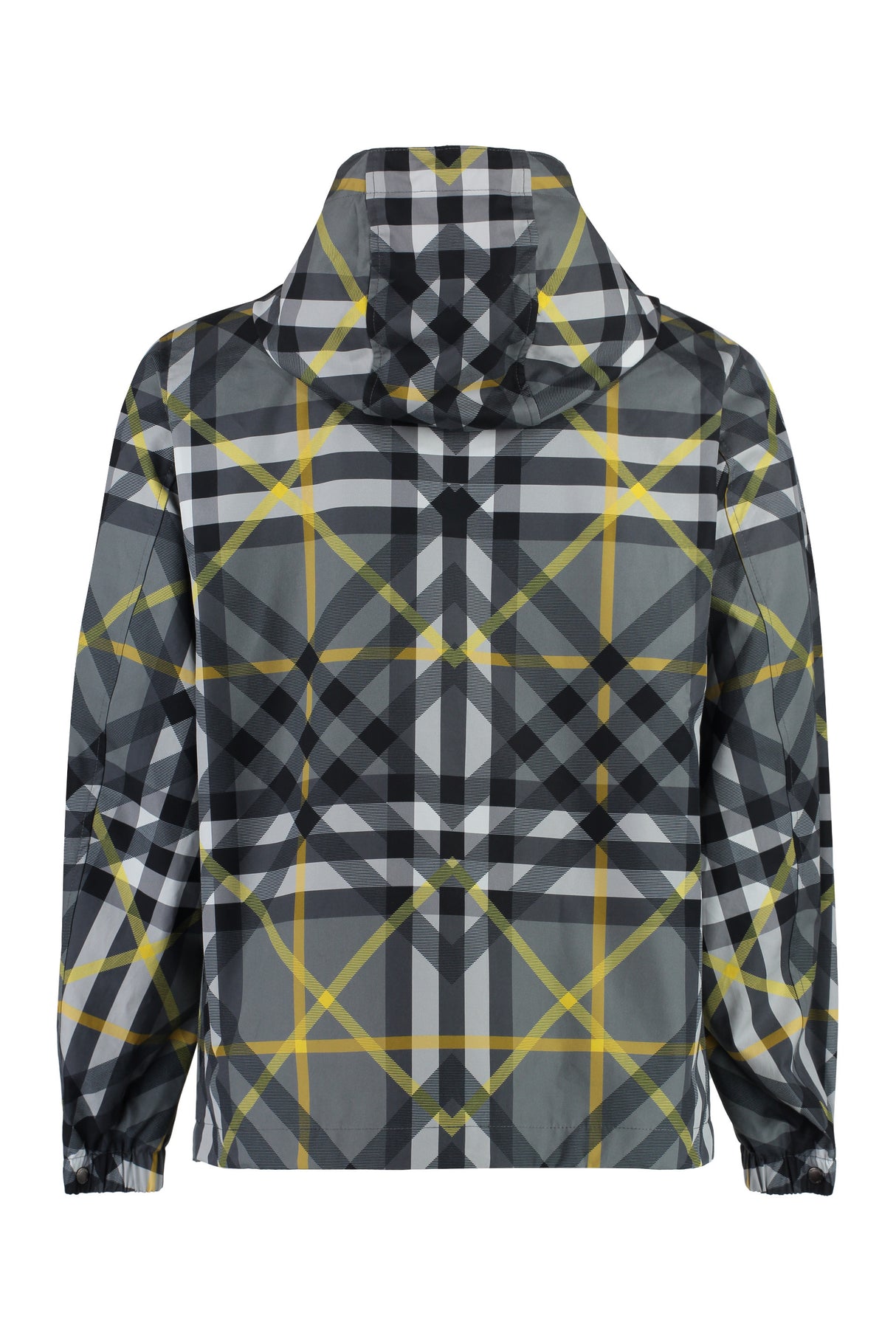 BURBERRY Grey Cotton Jacket with Check Motif and Zippered Pockets for Men