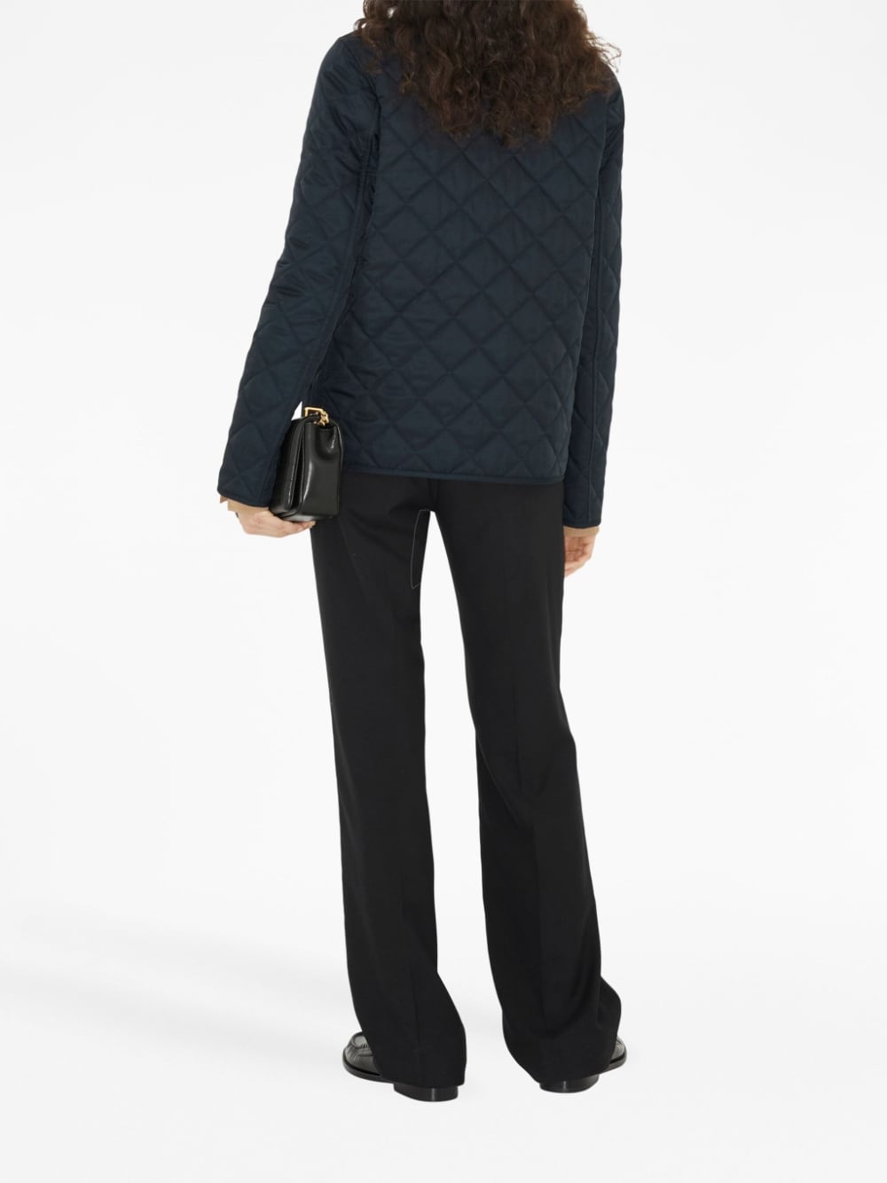 BURBERRY Midnight Blue Diamond-Quilted Jacket for Women with Corduroy Collar and Patch Pockets