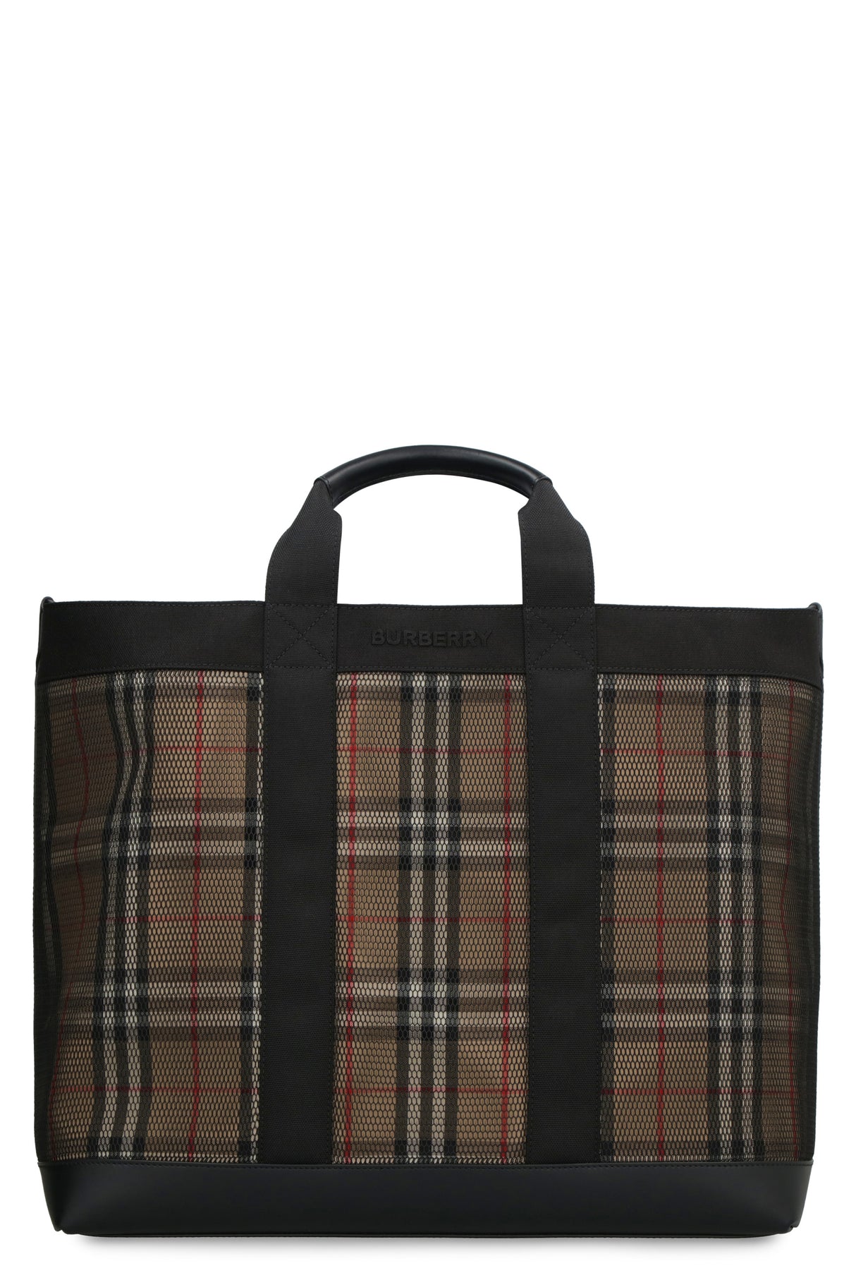 Túi xách bằng lưới đen - Họa tiết check cổ điển, hai quai da, lót logo, bộ sưu tập SS23
