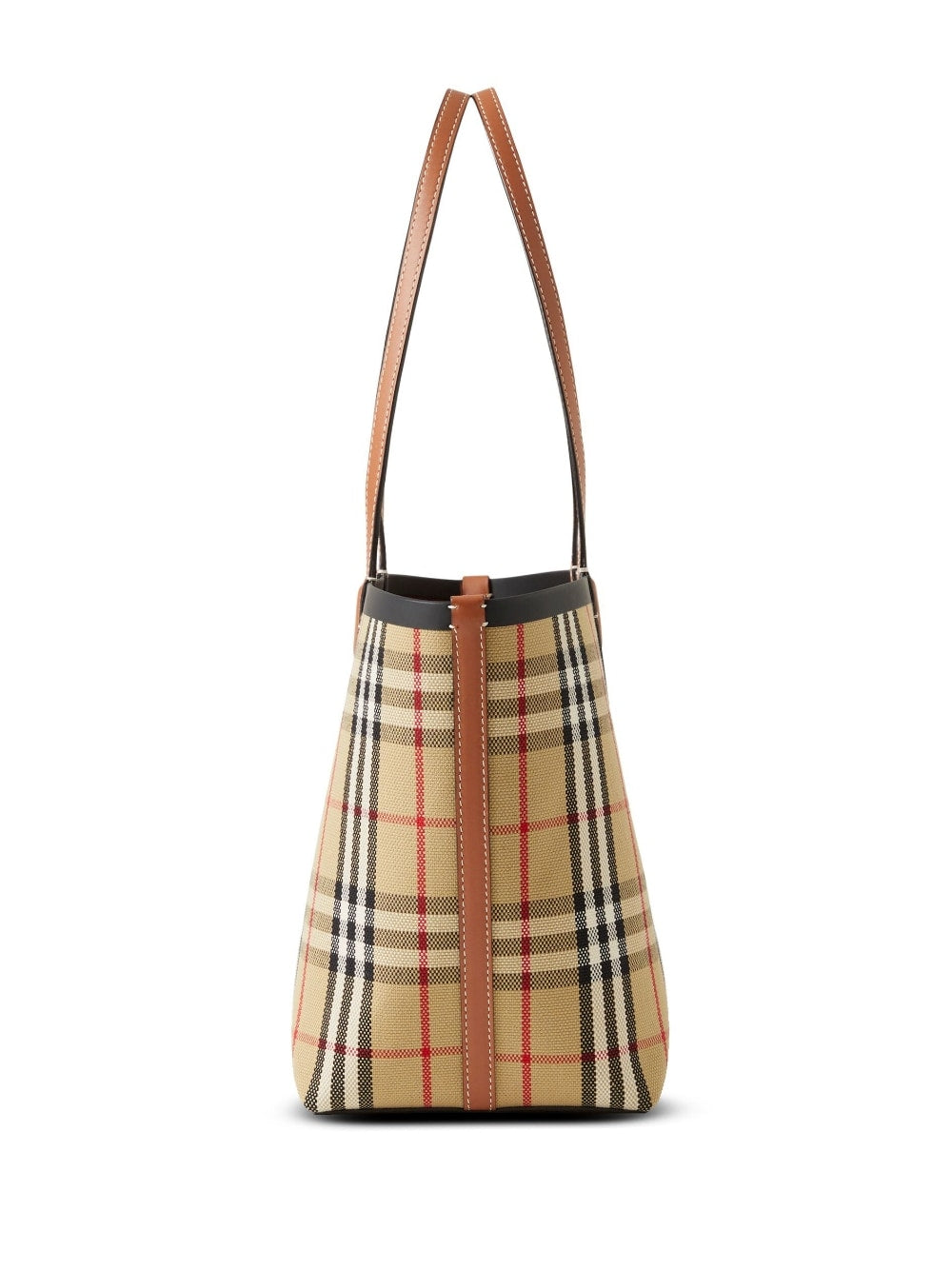 BURBERRY Women's Small Check Tote Handbag in Brown Calf Leather for Spring/Summer 2024