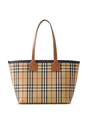 BURBERRY Women's Small Check Tote Handbag in Brown Calf Leather for Spring/Summer 2024