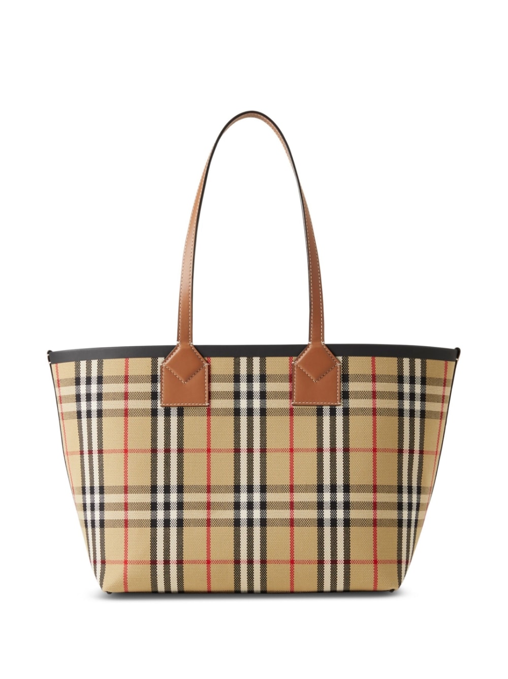 BURBERRY Women's Small Check Tote Handbag in Brown Calf Leather for Spring/Summer 2024