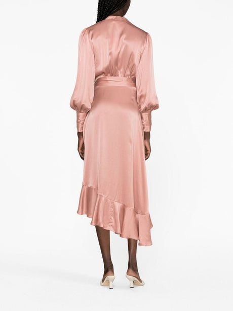 ZIMMERMANN Powder Pink Wrap Silk Midi Dress