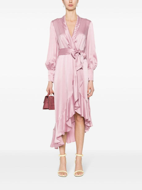 Rose Pink Silk Wrap Midi Dress - 女用SS24系列