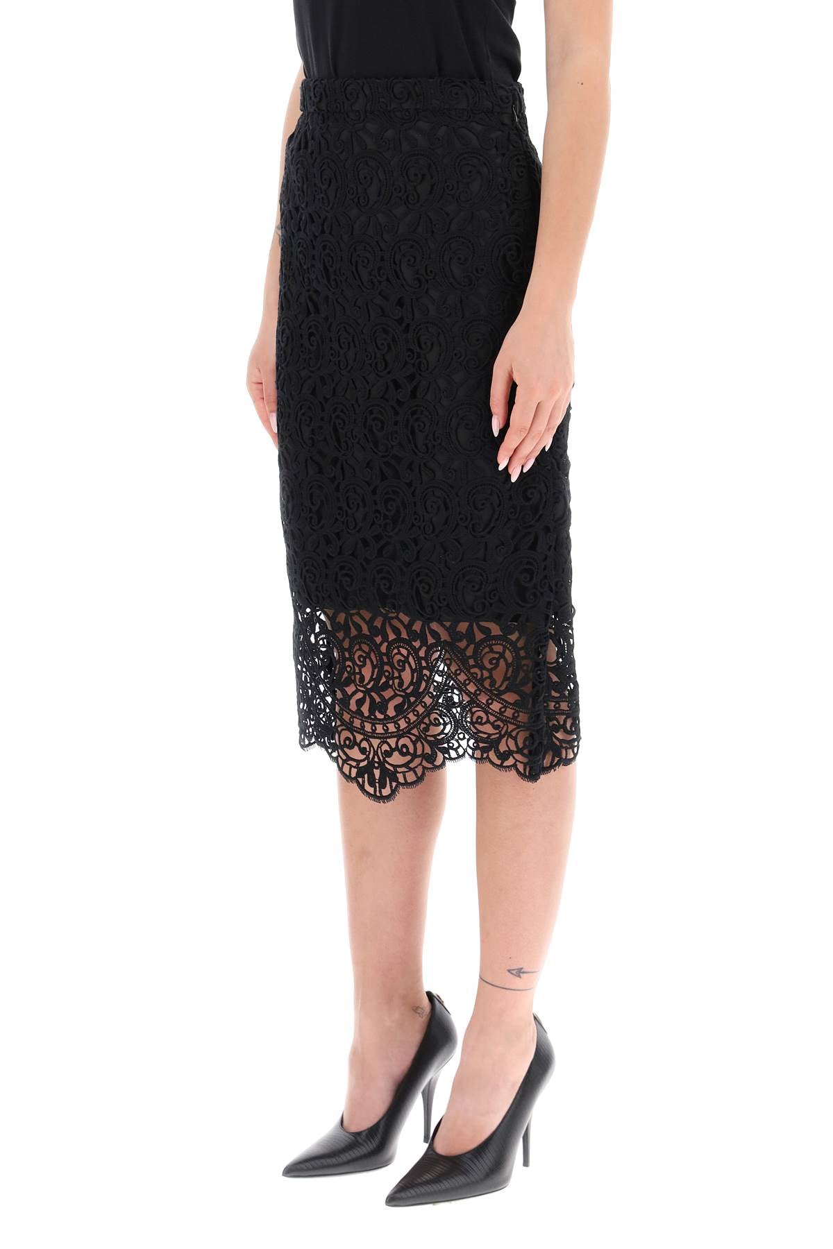 Burberry Black Macrame Lace Pencil Skirt